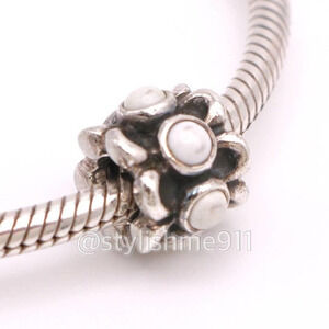 Authentic PANDORA Sterling Silver Forget Me Not White Agate Charm